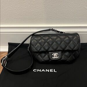 Chanel Calfskin Quilted CC Uniform Flap Belt Waist Bag Black